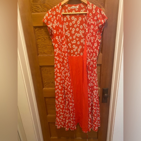 REFORMATION Oopsie Daisy Floral CARINA Georgette True Wrap Tie Midi Dress Sz L - Picture 5 of 6